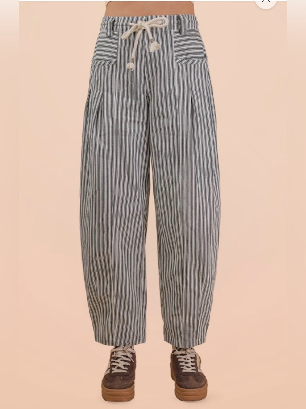 Very Jean Striped Barrel Pants — White & Navy